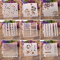 Yiwann Plantillas para manualidades- 9 piezas- juego de plantillas para pintura de aerógrafo- para manualidades- álbum…